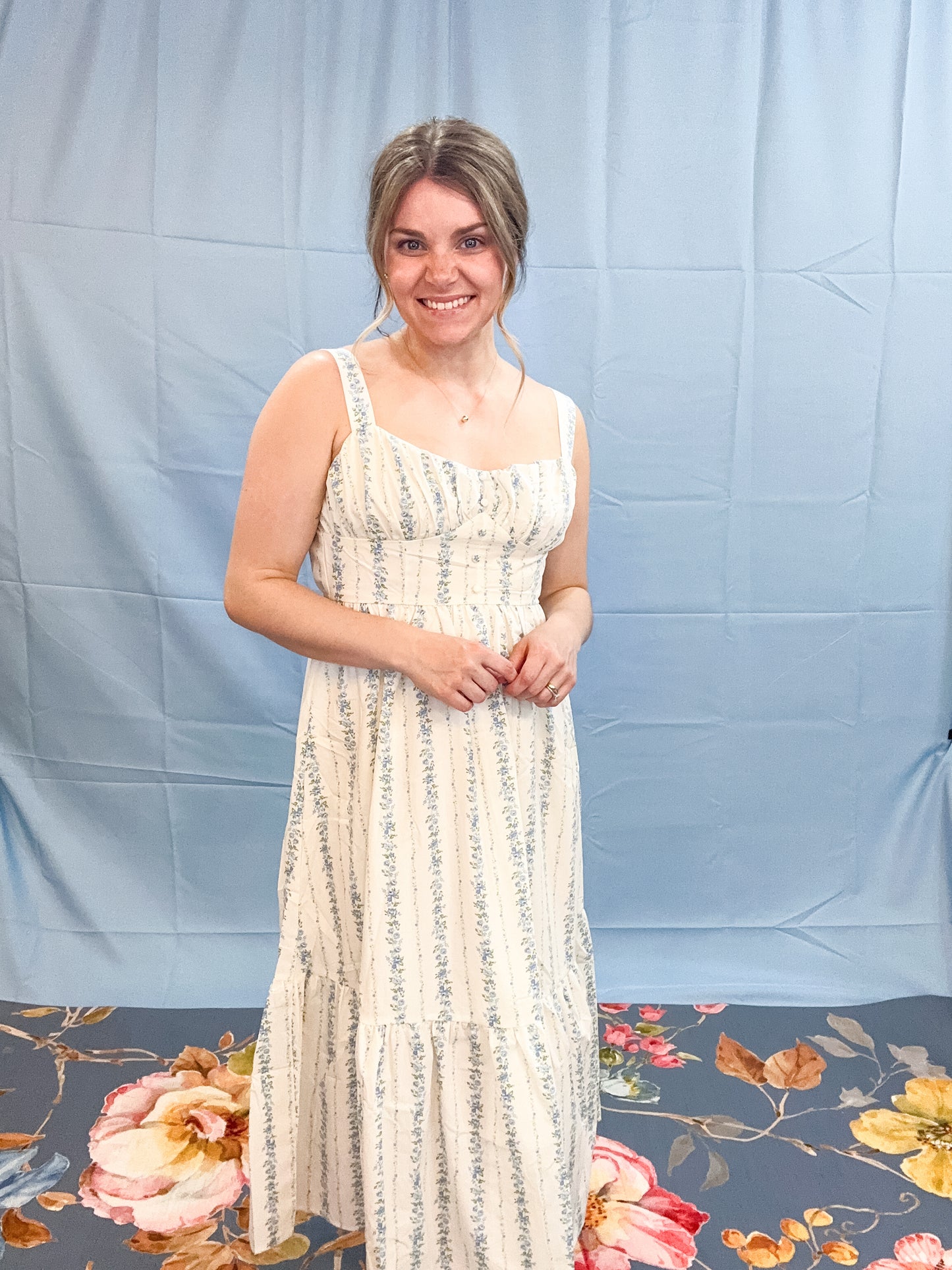 FLORAL STRIPE MAXI DRESS