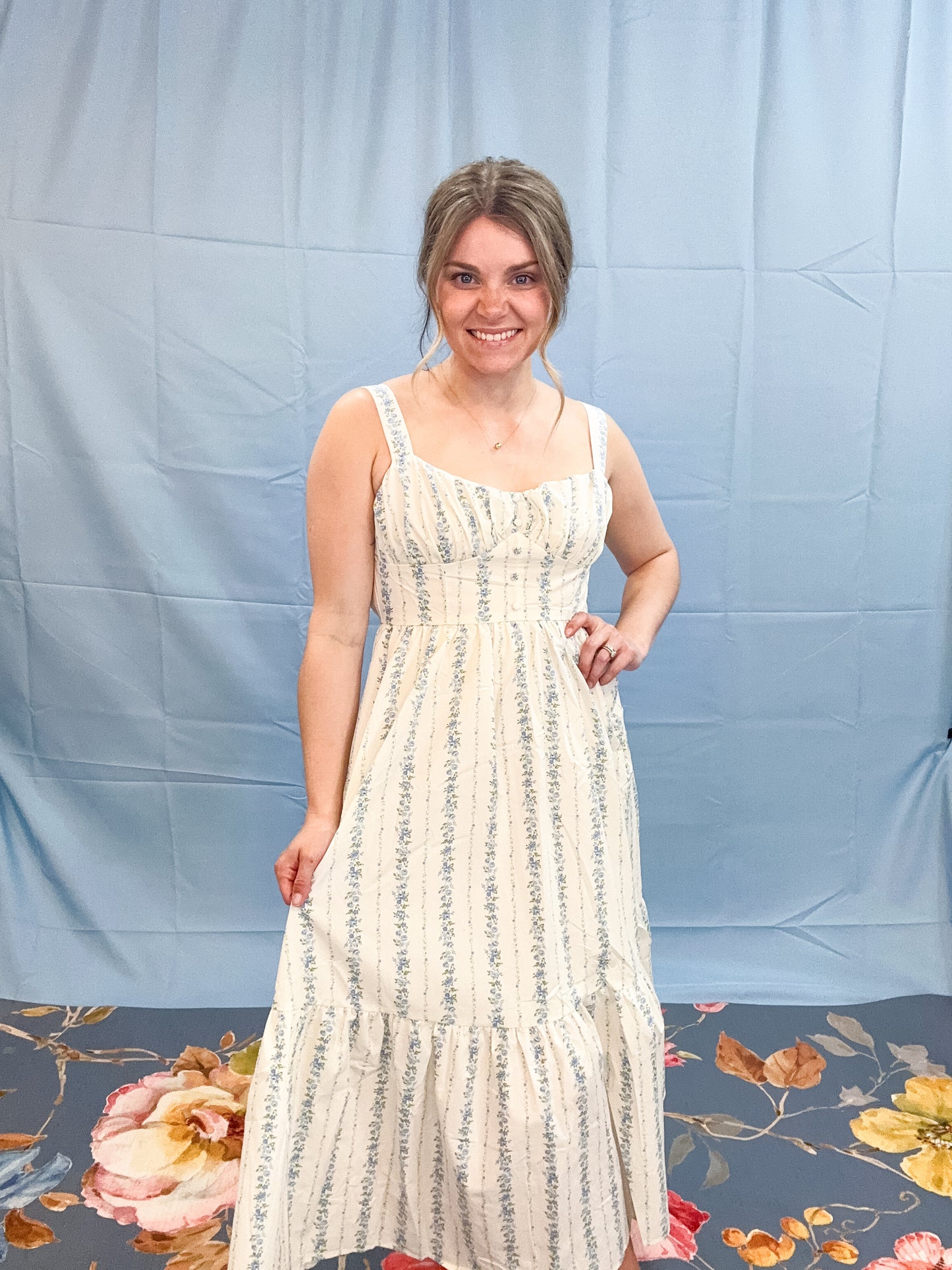 FLORAL STRIPE MAXI DRESS