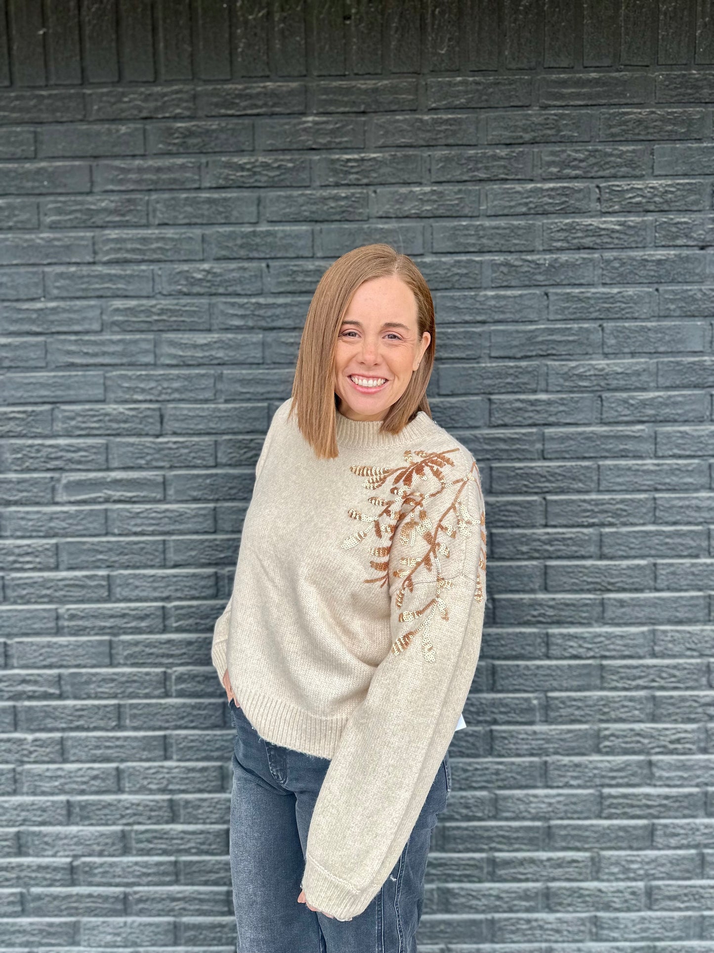 L/S MOCK NK INTARSIA SWEATER