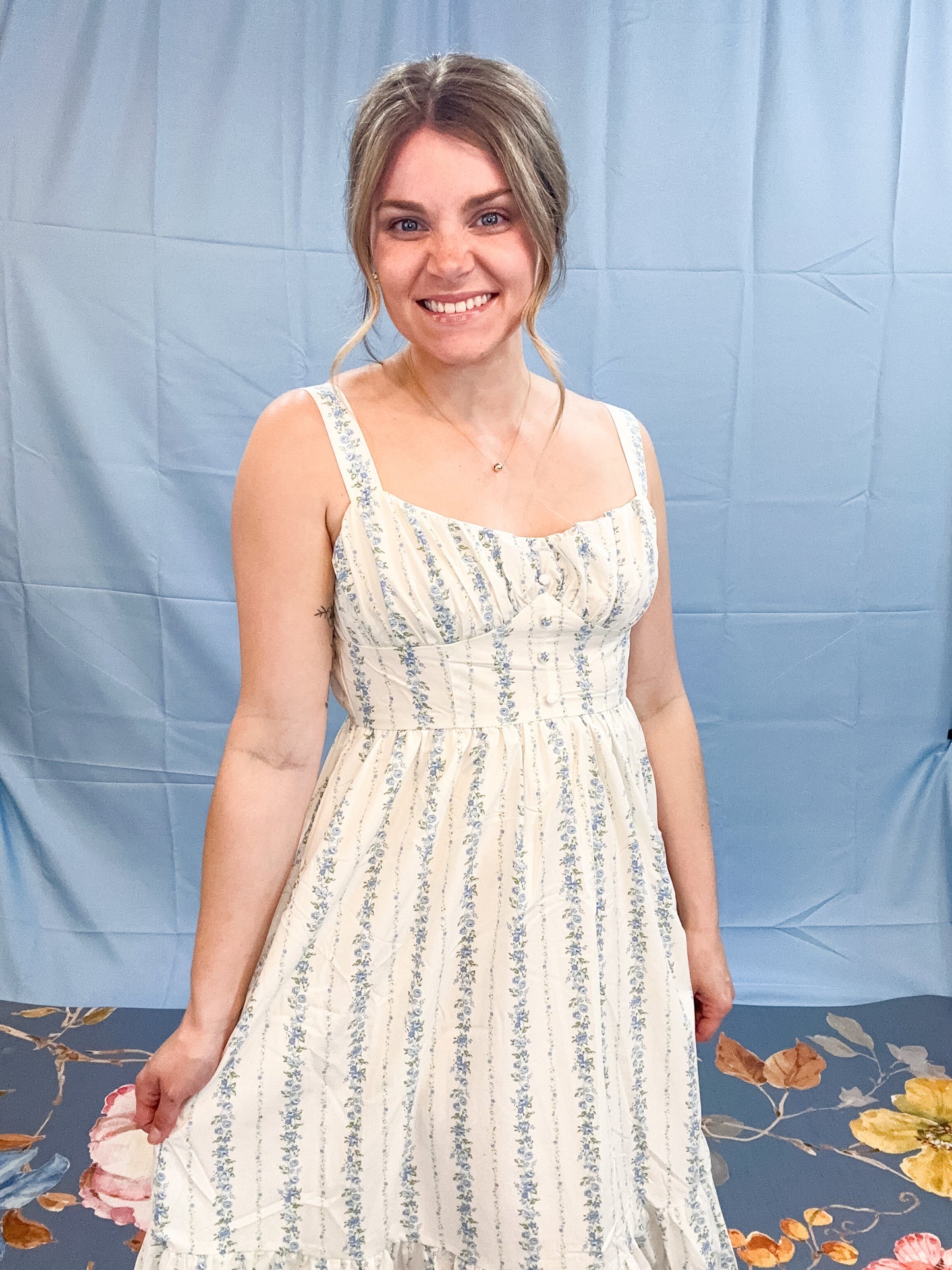 FLORAL STRIPE MAXI DRESS