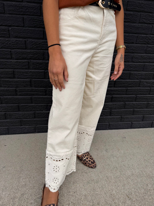 EMB BOTTOM HEM PANTS