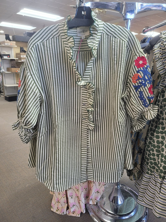 PUFF SLV BUTTON DOWN BLOUSE