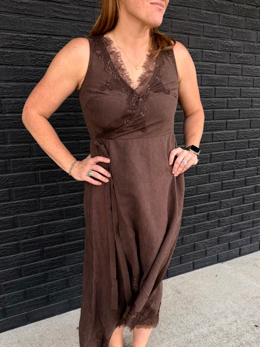 TIE FRONT LACE DETAIL DRESS
