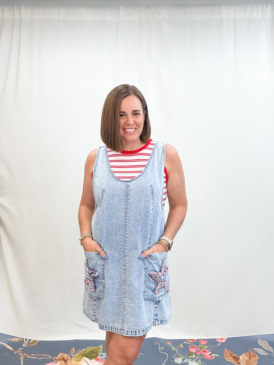 STAR PATCH DENIM MINI DRESS