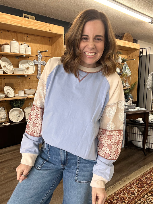 LONG SLEEVE COLORBLOCK MINERAL WASH TOP