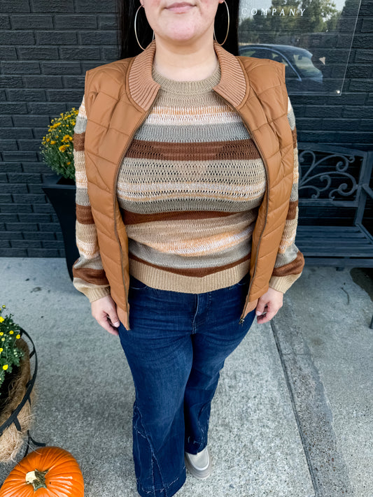 QUILTED VEST W/SWEATER TRIM