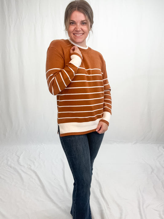 TANGO STRIPED CREW KNIT SWEATER