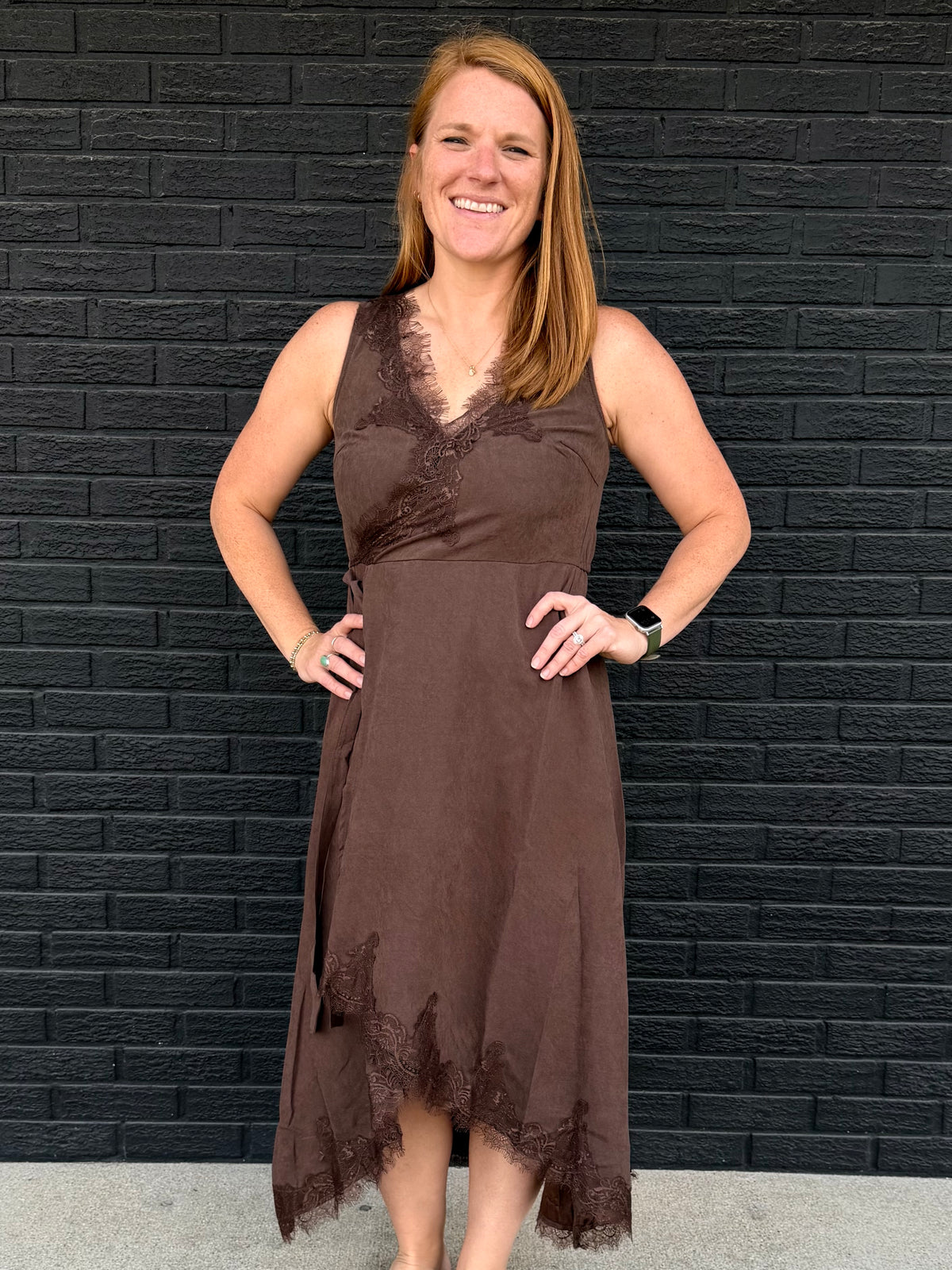 TIE FRONT LACE DETAIL DRESS
