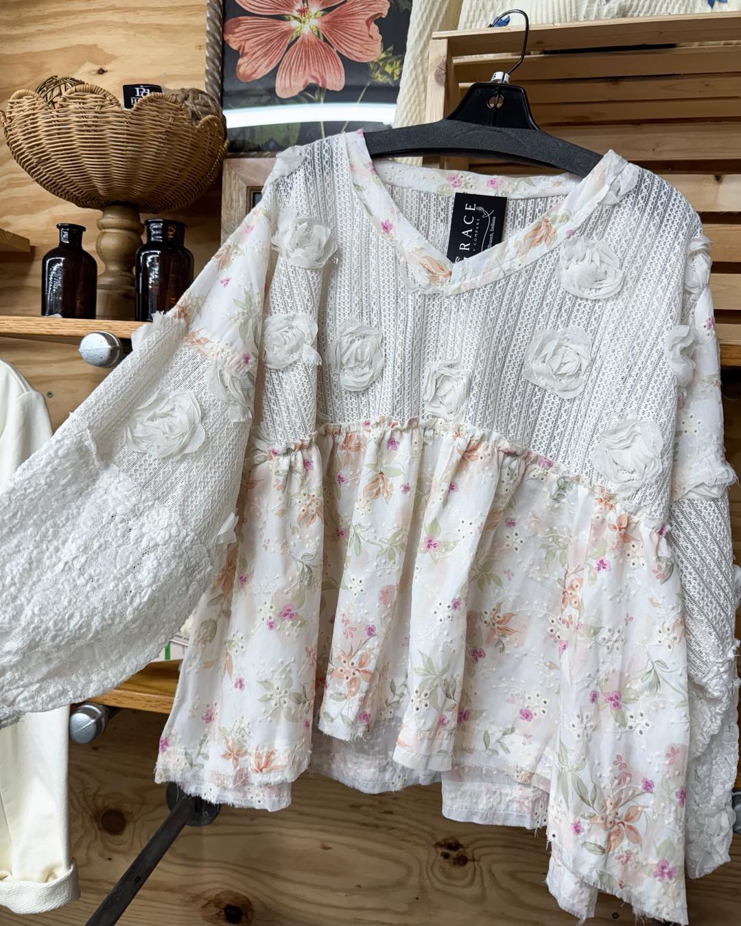 LS MIXED MEDIA PEPLUM TOP