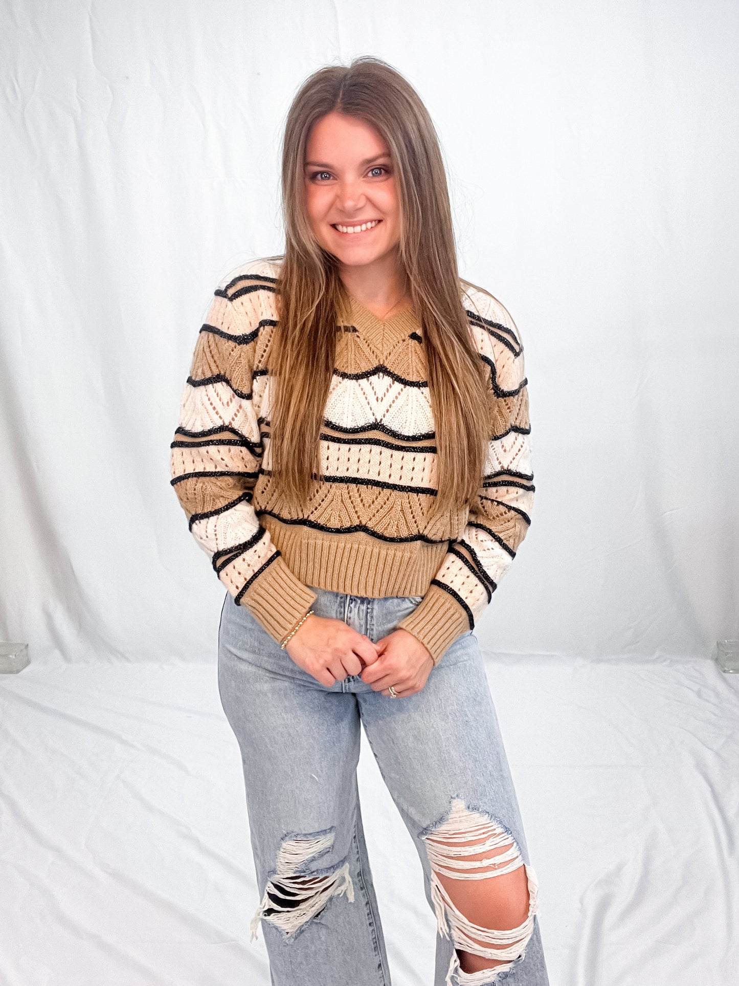 JUDY SCALLOP STRIPE SWEATER