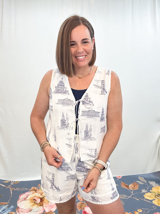 PRINTED LINEN SHORT SET