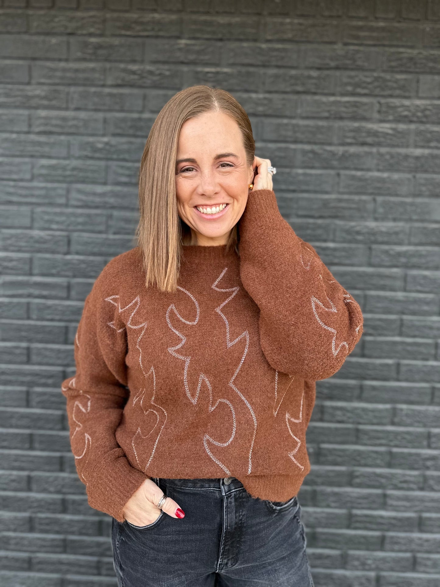 BOOT STITCH CREW NECK SWEATER